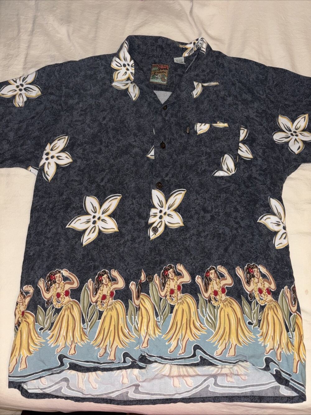Pineapple Connection Hawaiian Shirt Mens L Vintage Hula Girl Dancer Border